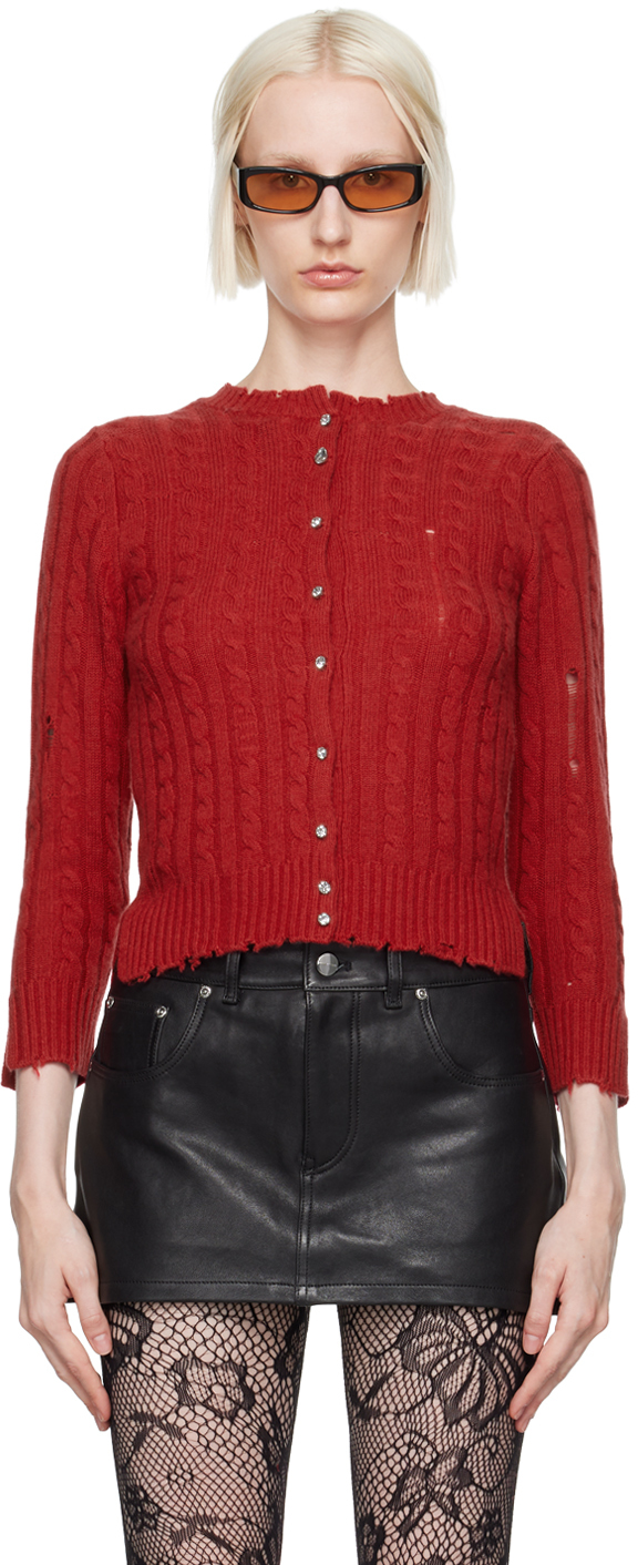 Shop Marc Jacobs Red 'the Shrunken Cashmere Cable' Cardigan In 641 Siren