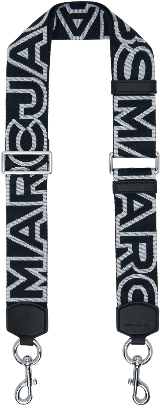 Shop Marc Jacobs Black & Silver 'the Outline Logo Webbing' Shoulder Strap In 018 Black/silver