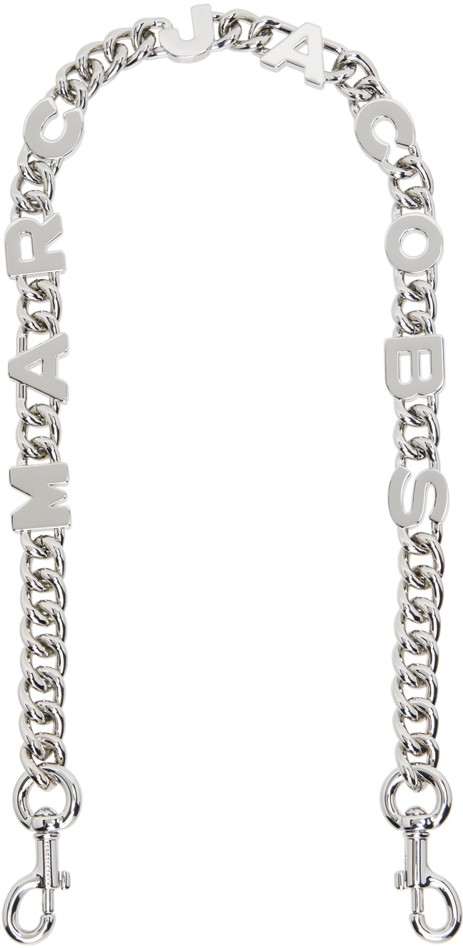 Shop Marc Jacobs Silver 'the Logo Chain' Shoulder Strap In 042 Nickel