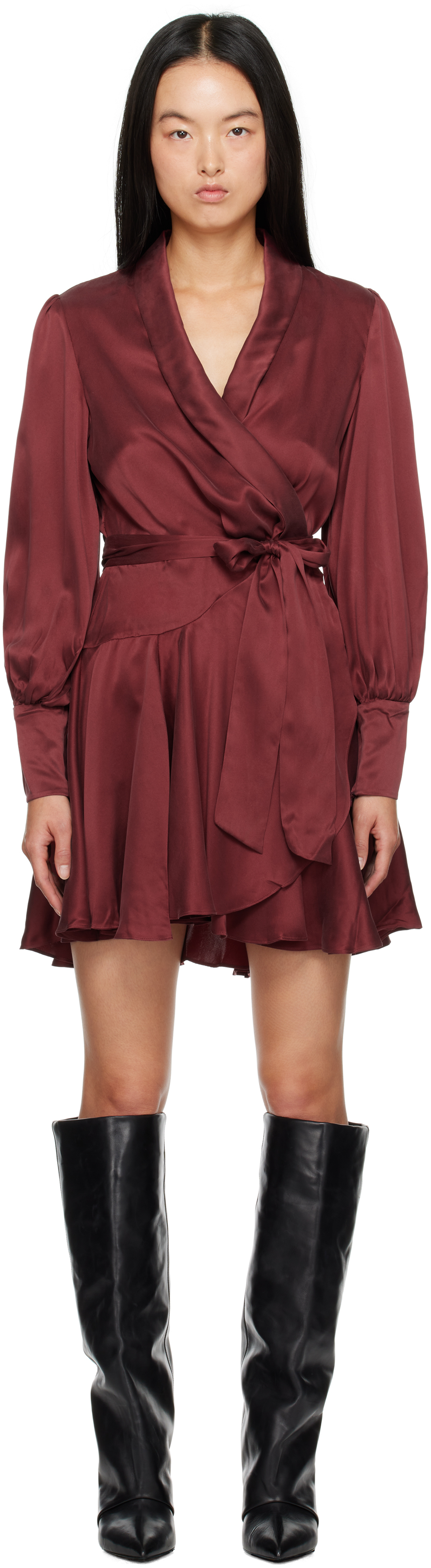 Burgundy Silk Wrap Minidress