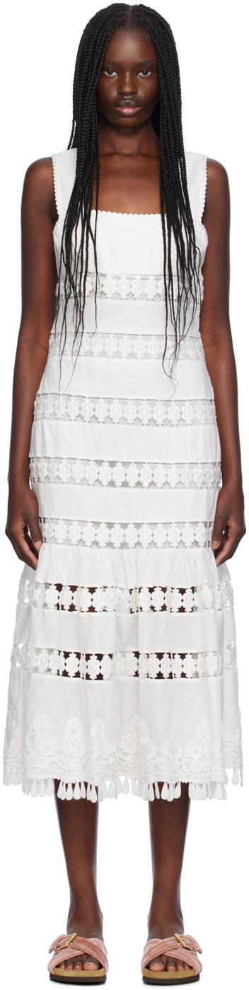 White Pop Trimmed Midi Dress