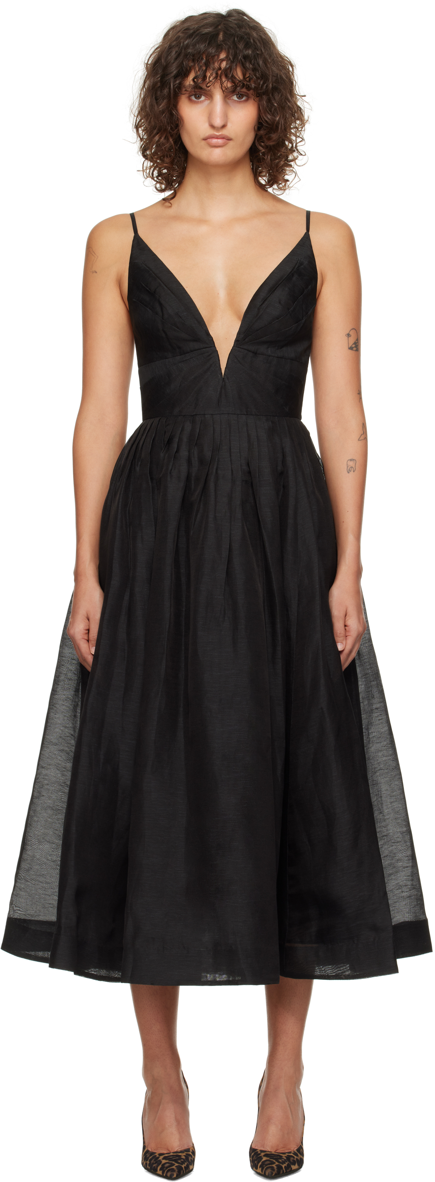 Shop Zimmermann Black Illustration V-neck Midi Dress In Blk Black