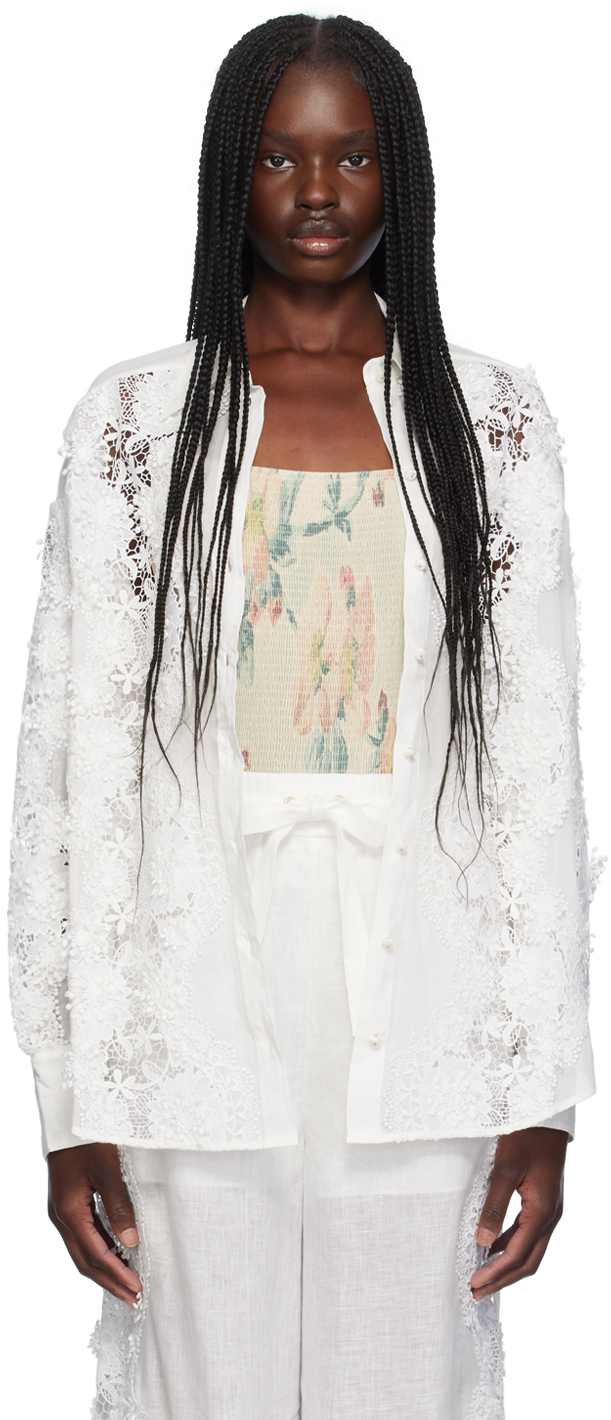 Shop Zimmermann White Halliday Shirt In Ivory Ivo