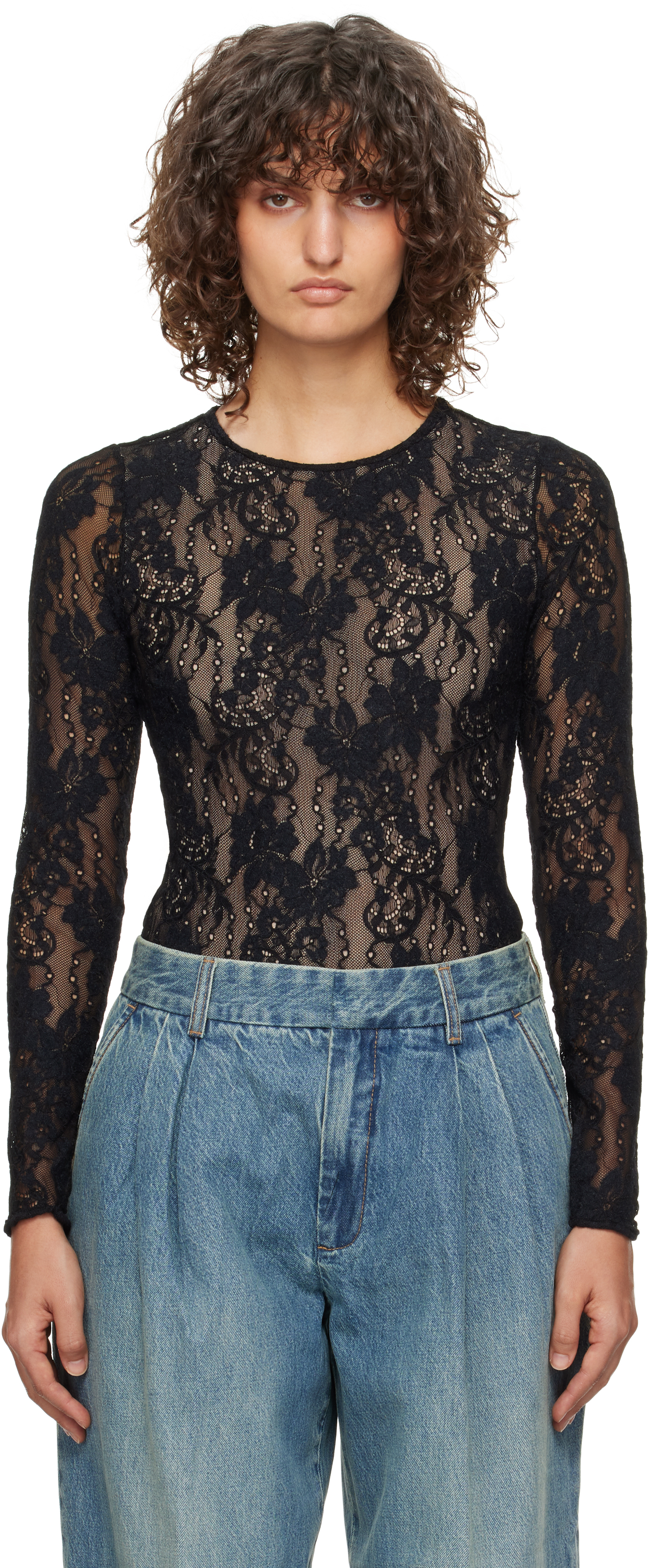 Shop Zimmermann Black Lace Bodysuit In Blk Black