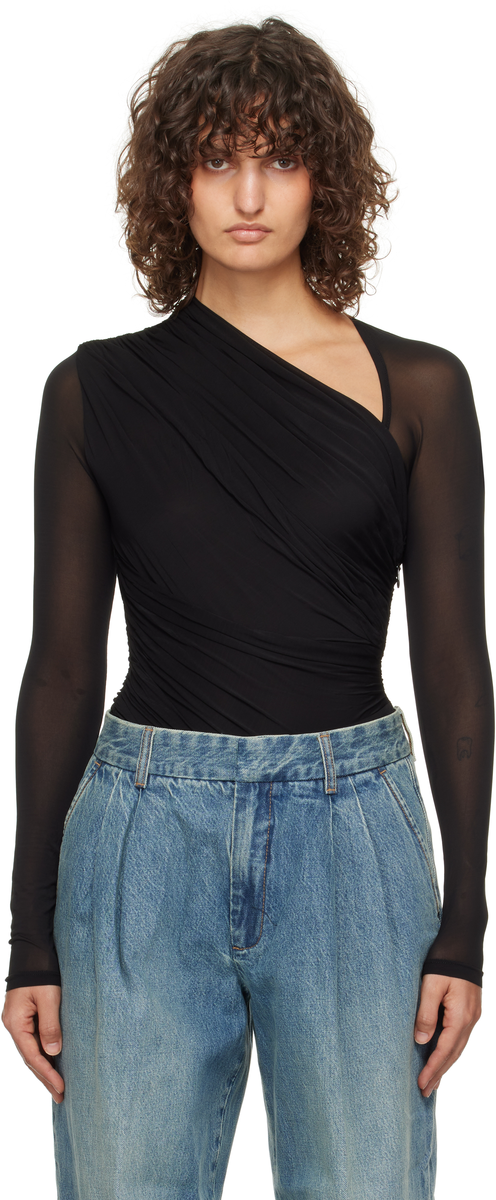 Zimmermann Gathered Jersey Bodysuit In Blk Black