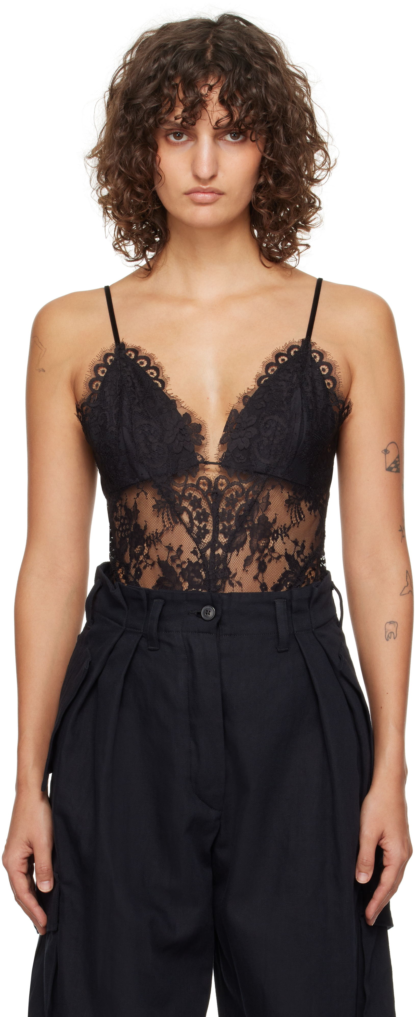 ZIMMERMANN BLACK ILLUSTRATION LACE TEDDY BODYSUIT 