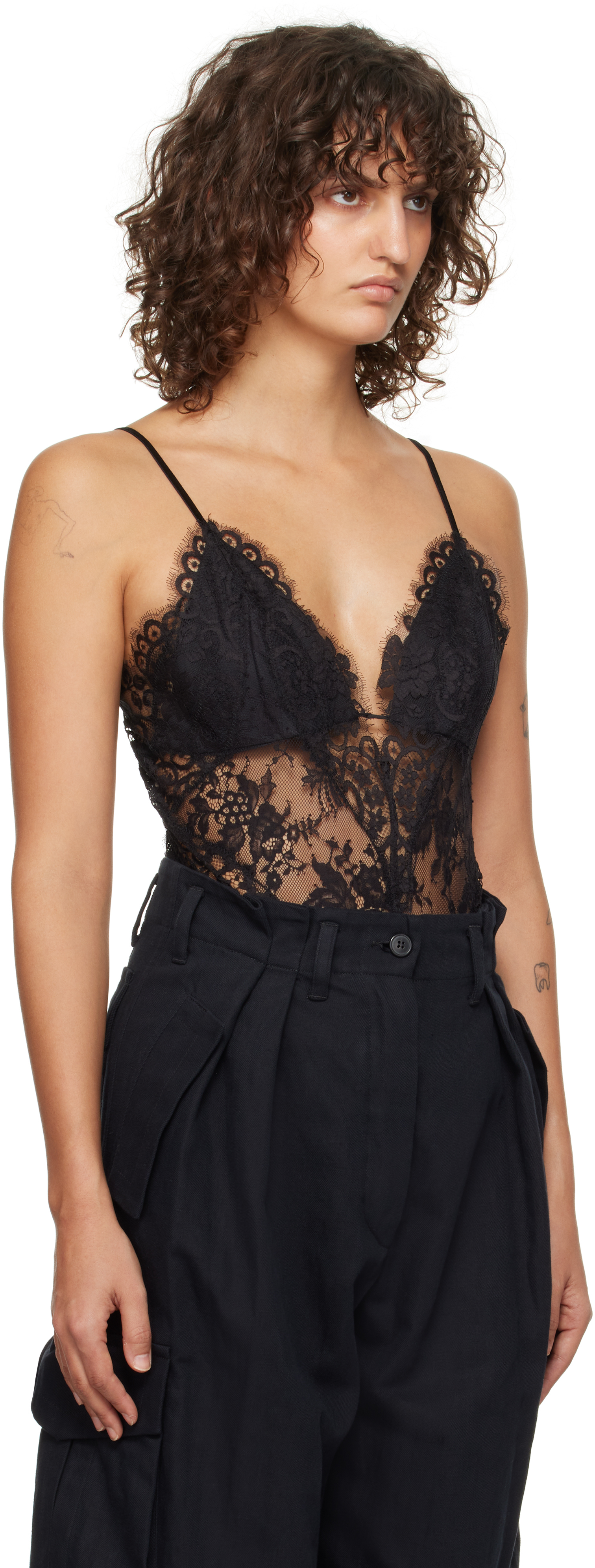 Zimmermann Illustration Cotton Blend Lace Bodysuit In Blk Black