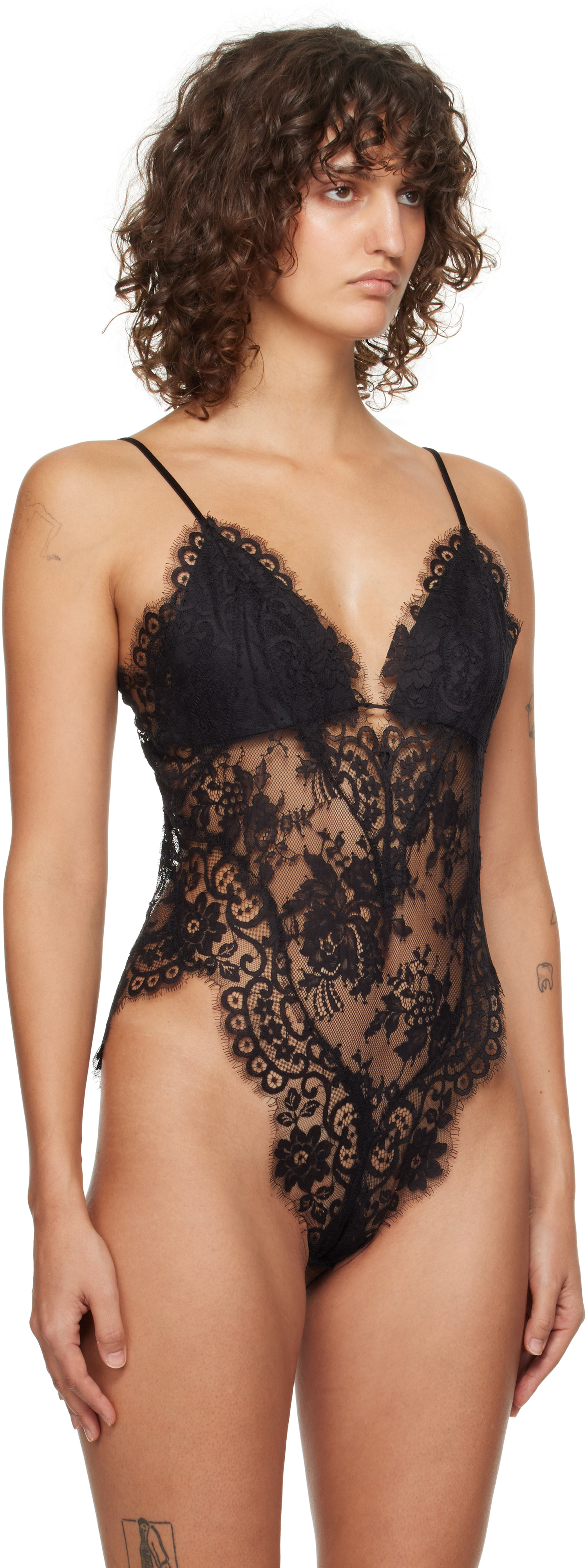 Zimmermann Illustration Cotton Blend Lace Bodysuit In Blk Black