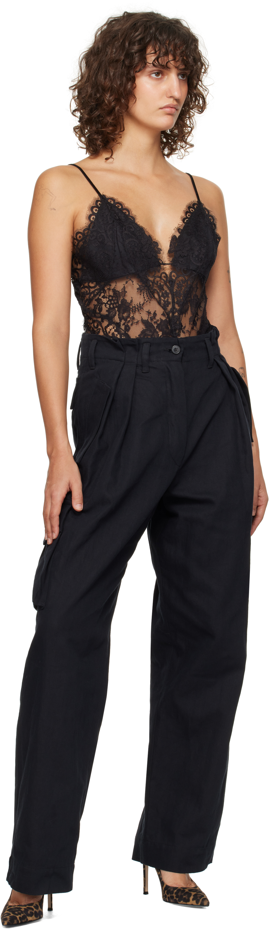 Zimmermann Illustration Cotton Blend Lace Bodysuit In Blk Black