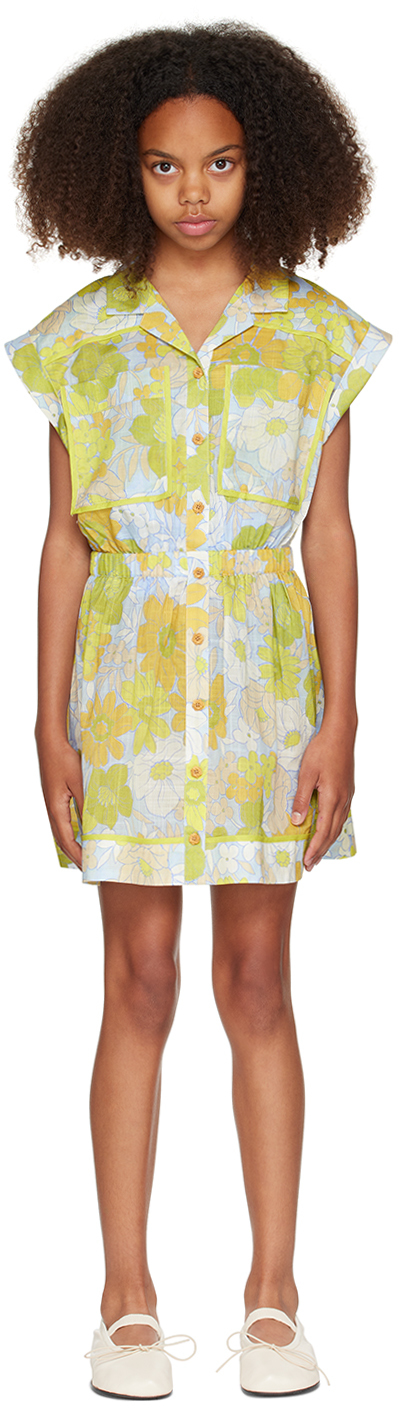 Shop Zimmermann Kids Green & Blue Pop Utility Dress In Green Multi Floral