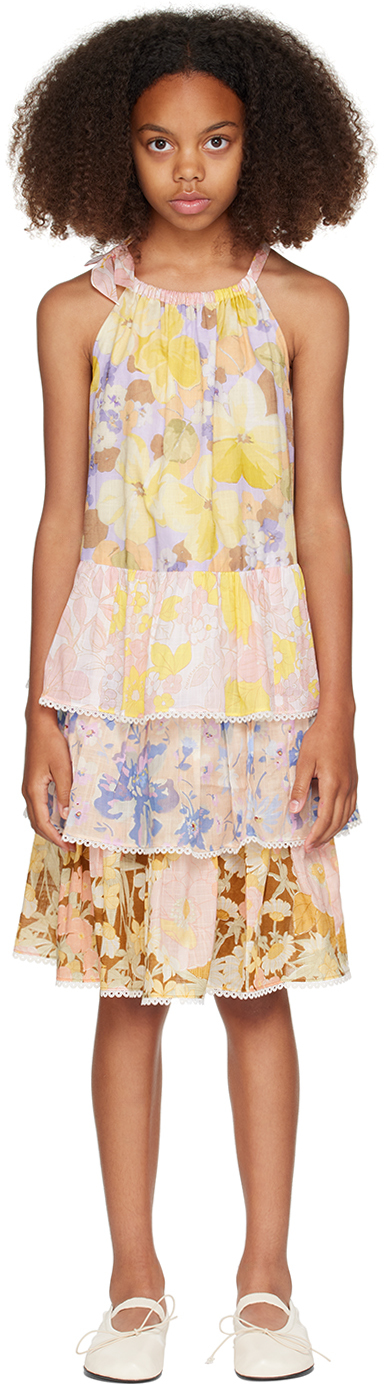 Shop Zimmermann Kids Multicolor Pop Tiered Halter Dress In Spliced Spli