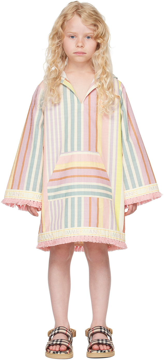 Zimmermann Kids Halliday Hooded Striped Coverup In Multi Stripe
