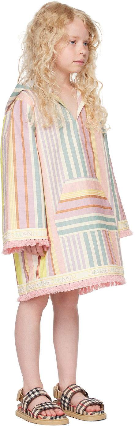 Zimmermann Kids Halliday Hooded Striped Coverup In Multi Stripe