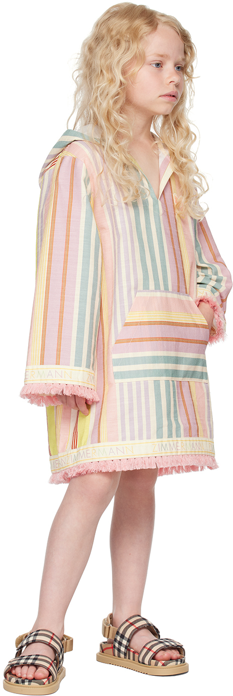 Zimmermann Kids Halliday Hooded Striped Coverup In Multi Stripe