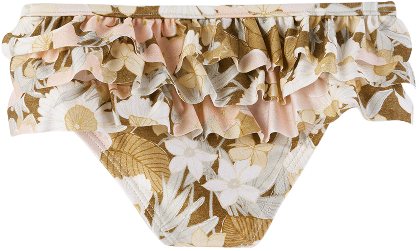Zimmermann Kids Multicolor Pop Frill Bikini Bottom In Gold/peach Floral