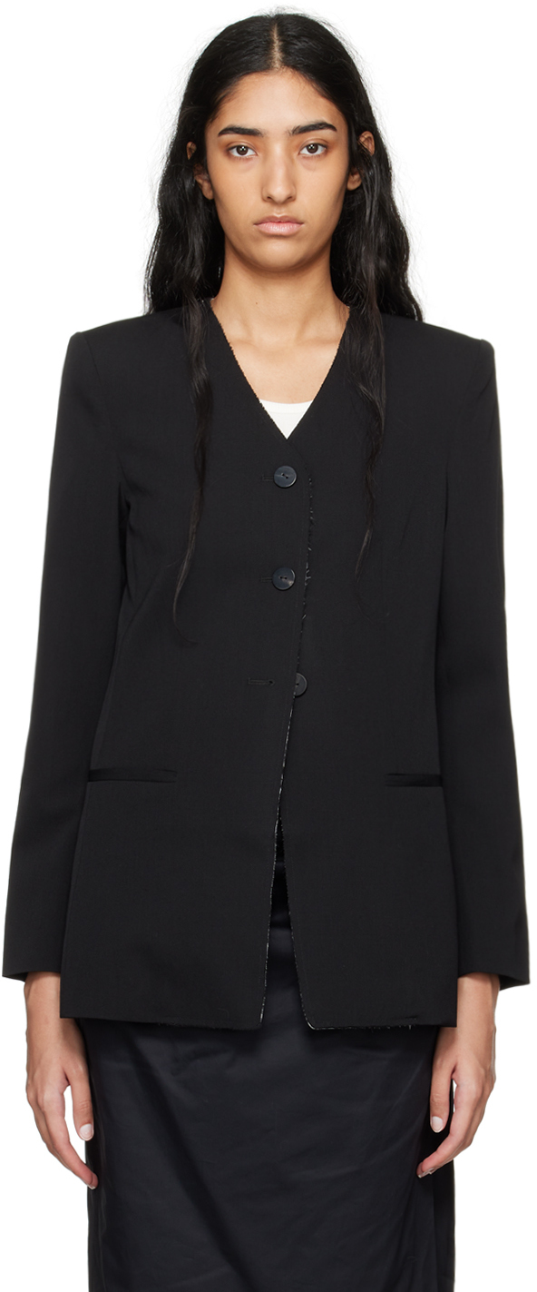 Black Raw Edge Collarless Blazer