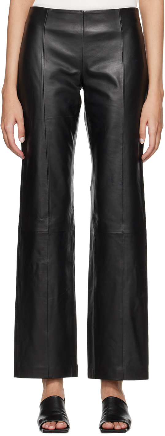 Shop St Agni Black Straight-leg Leather Pants