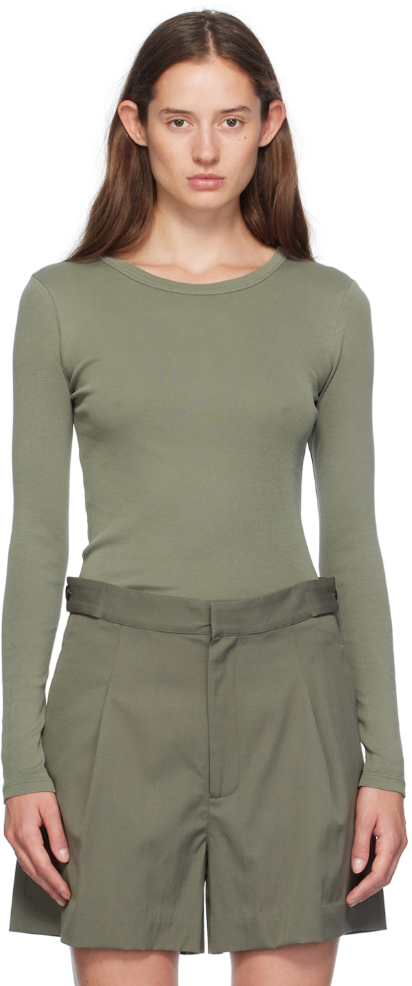 Shop St Agni Green Organic Cotton Long Sleeve T-shirt In Smokey Olive