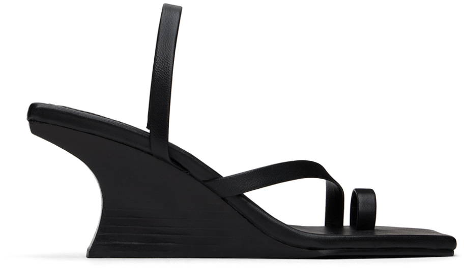 Shop St Agni Black Architectural Wedge Heeled Sandals