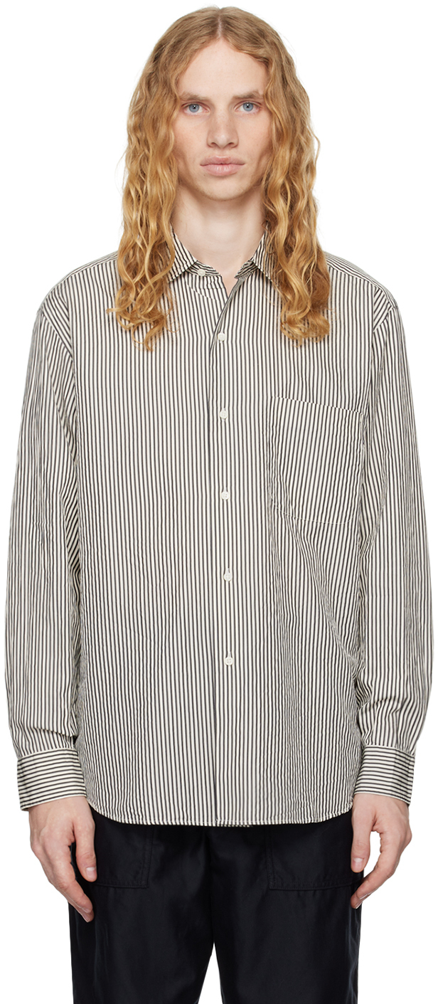 Shop Kaptain Sunshine White & Black Semi Spread Collar Shirt In Stripe