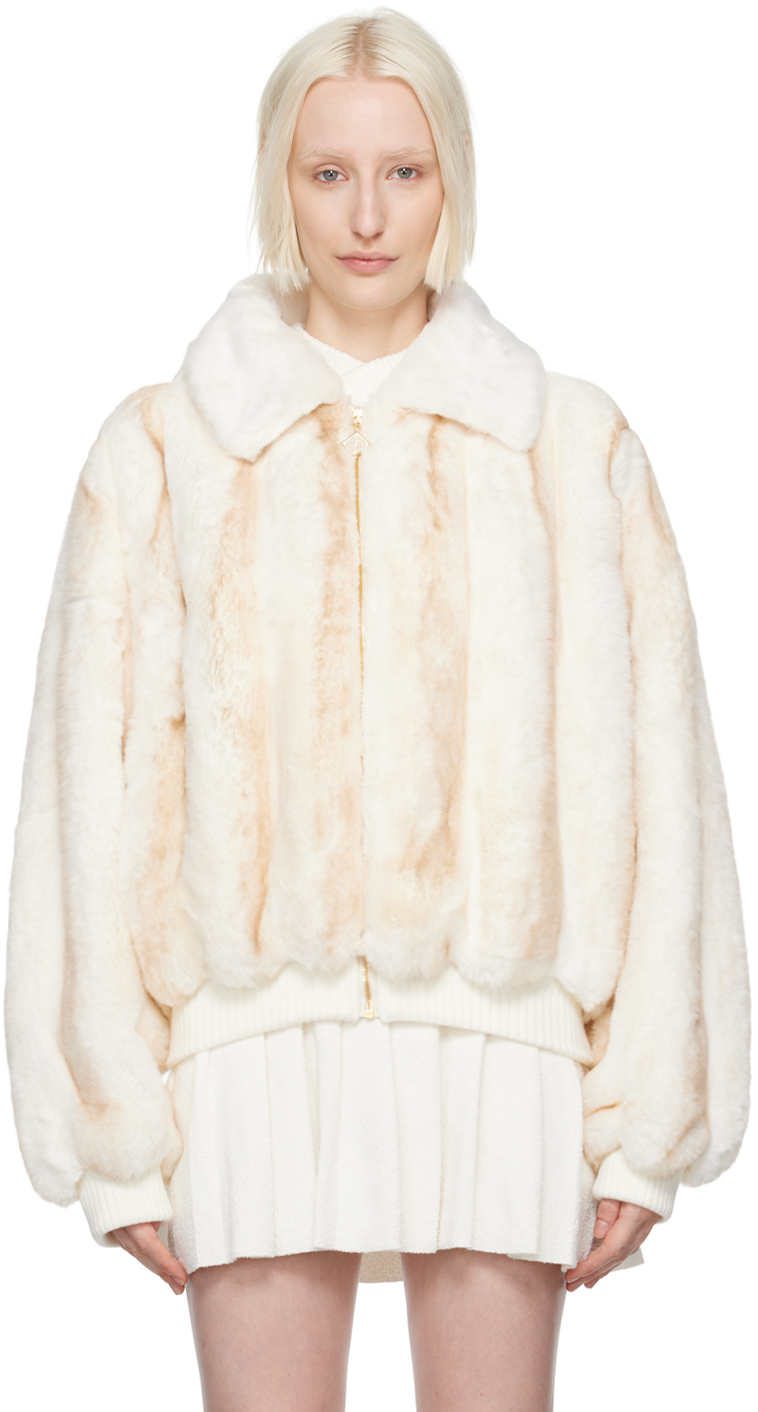 Shop Casablanca Off-white Faux-fur Bomber Jacket