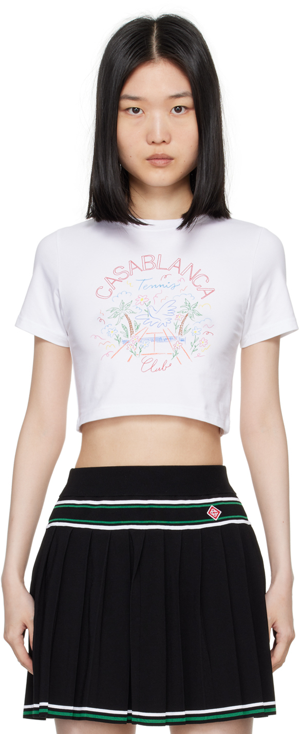 Shop Casablanca White Crayon Tennis Club T-shirt