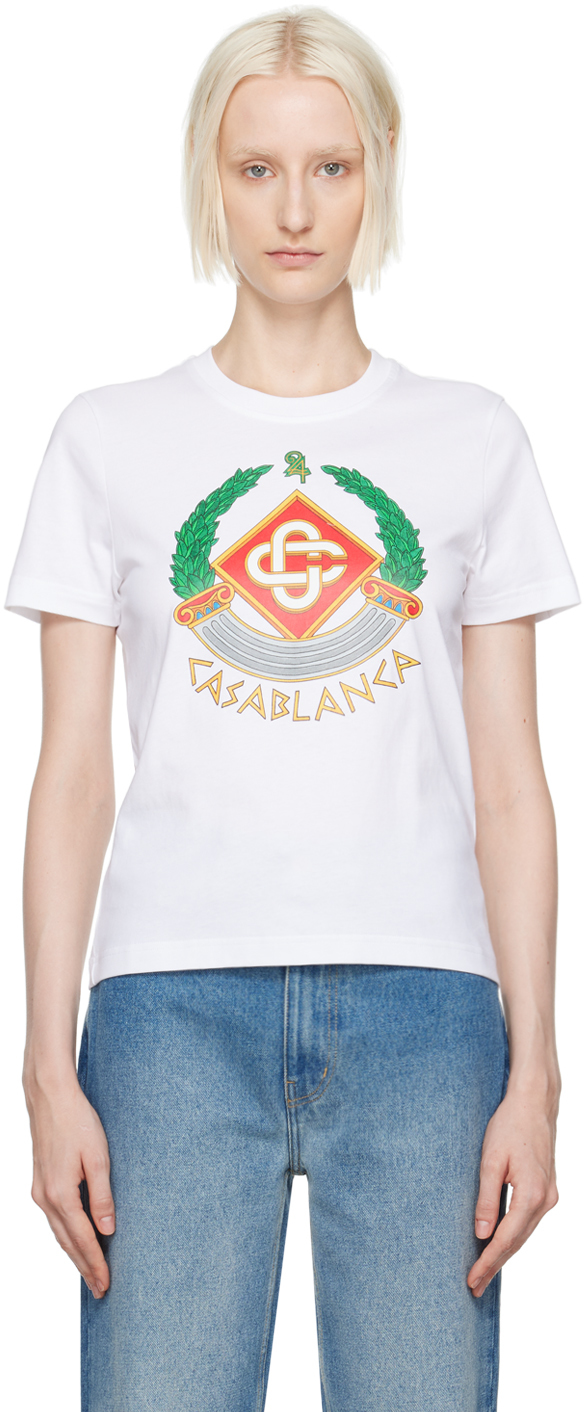 Shop Casablanca White Casa Crest T-shirt