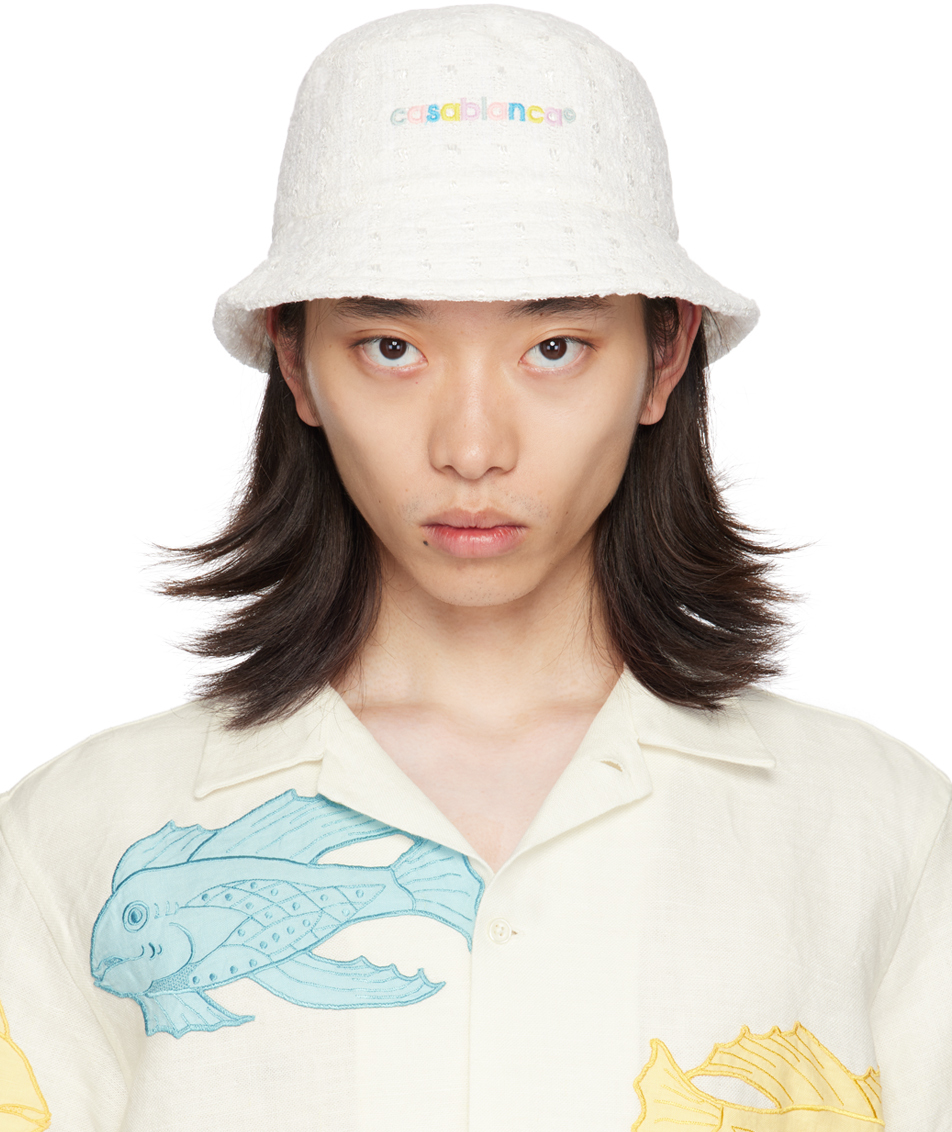 Off White Embroidered Bucket Hat by Casablanca on Sale