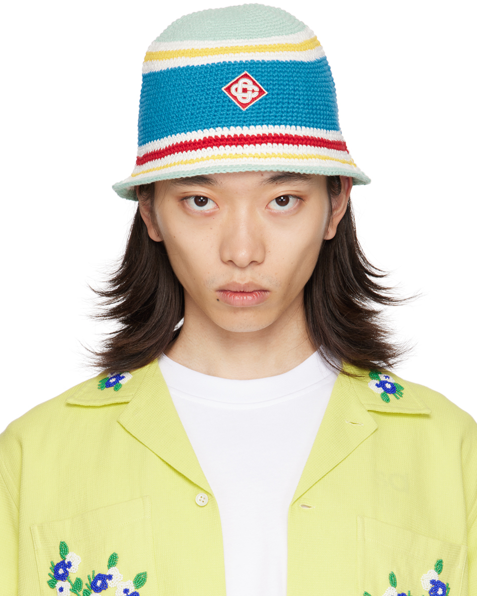 Shop Casablanca Multicolor Stripe Bucket Hat In Blue Multi