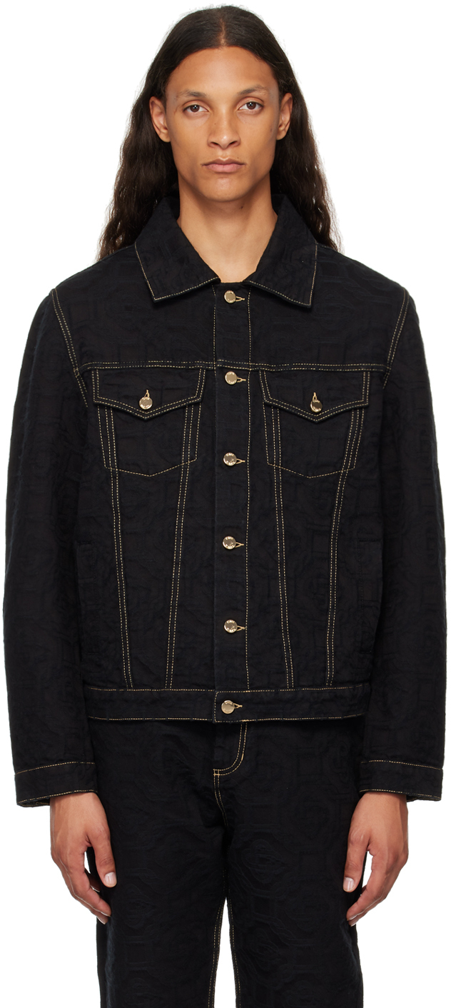 Shop Casablanca Black Monogram Jacquard Denim Jacket