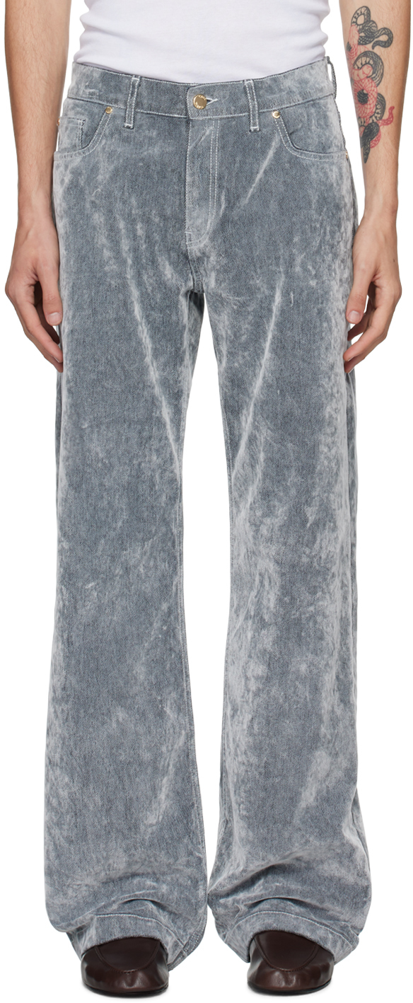 Shop Casablanca Gray & Blue Peach Texture Jeans In Aqua Blue