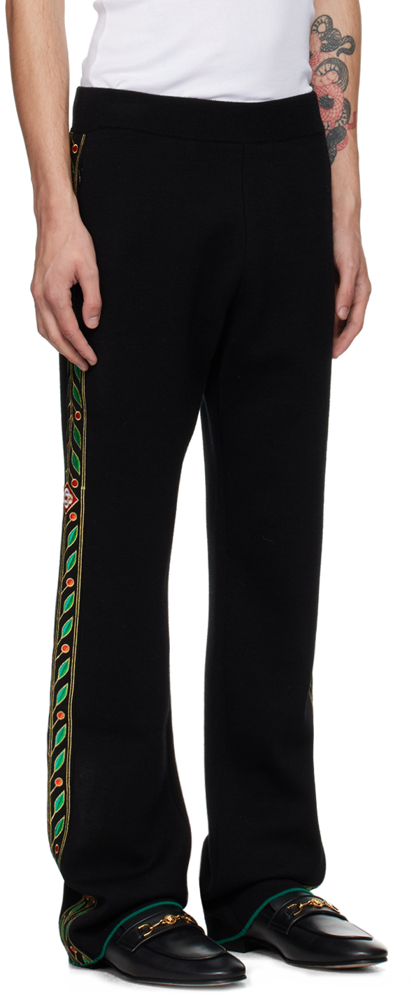 Casablanca Mens Laurel Embroidered Straight-leg Wool Knitted Trousers Black In Black
