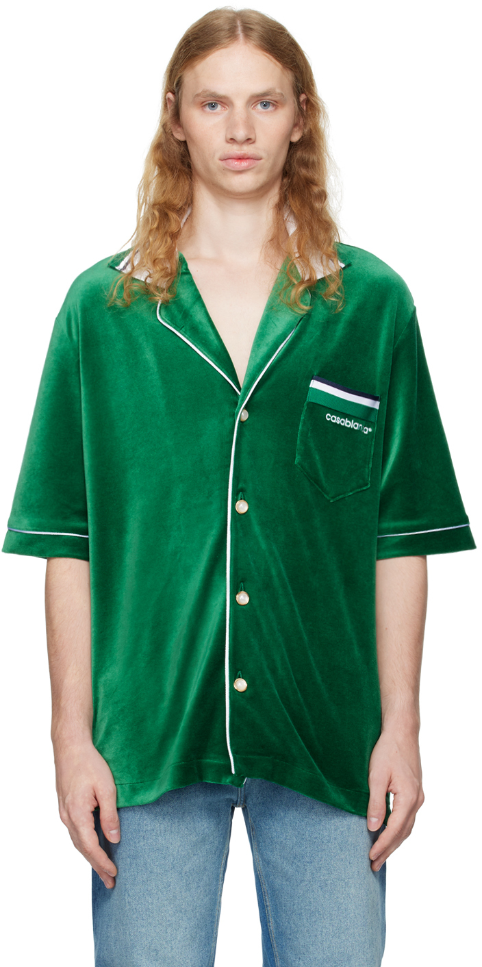 Shop Casablanca Green Velour Shirt In Evergreen