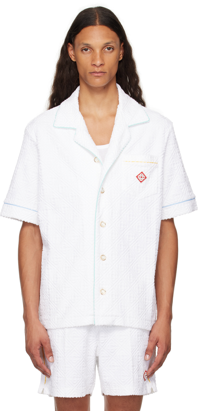 Shop Casablanca White Monogram Towelling Shirt