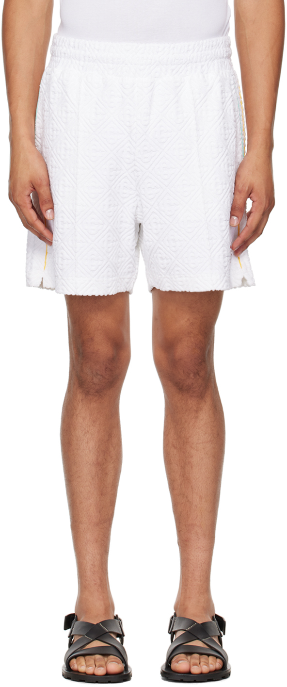 Shop Casablanca White Monogram Towelling Shorts