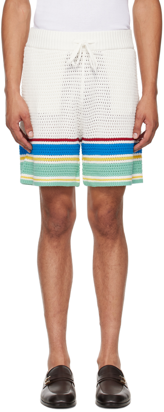 Shop Casablanca White Crochet Tennis Shorts In White / Blue Multi