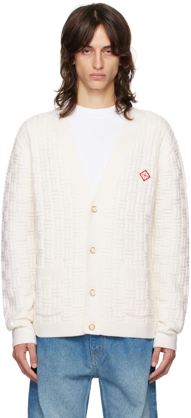 Shop Casablanca Off-white Column Knit Cardigan