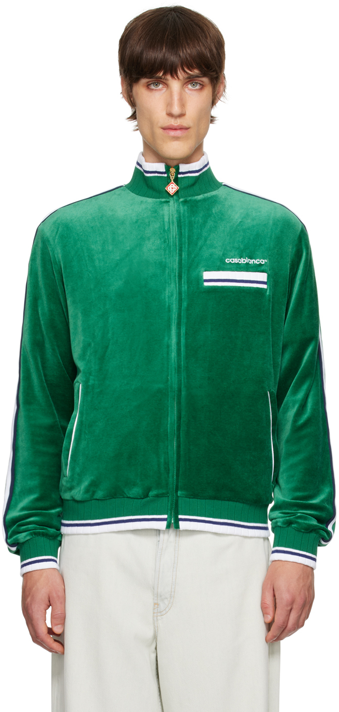 Shop Casablanca Green Striped Jacket In Evergreen