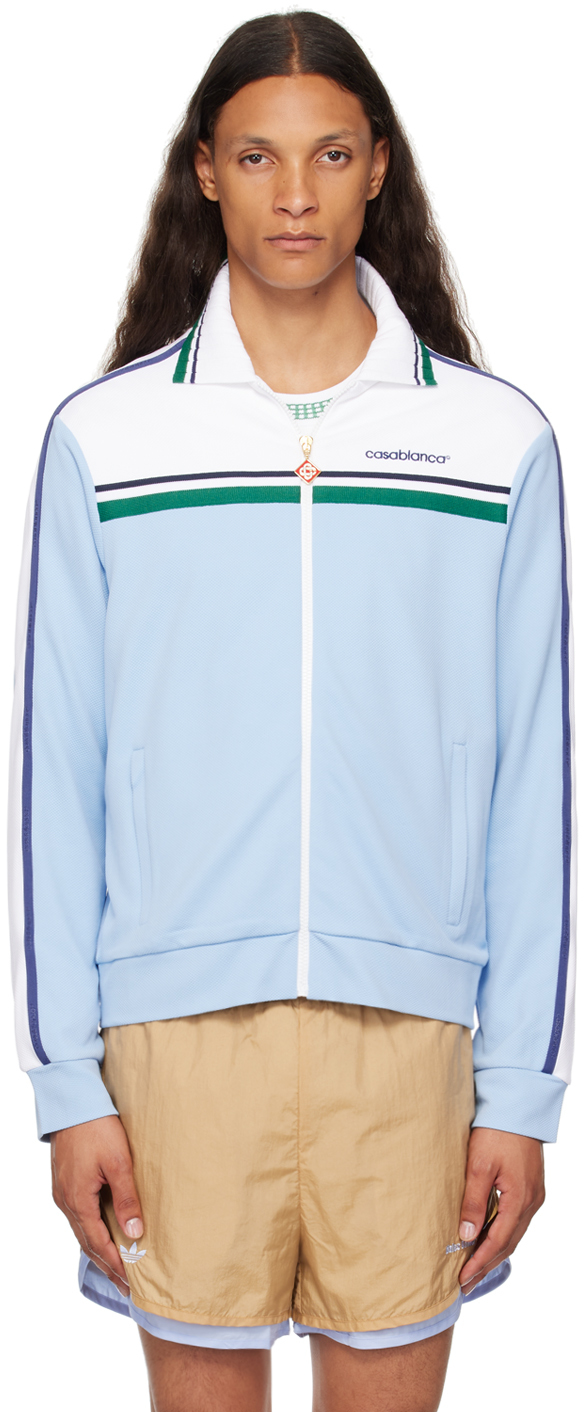 Shop Casablanca Blue Striped Track Jacket In Pale Blue