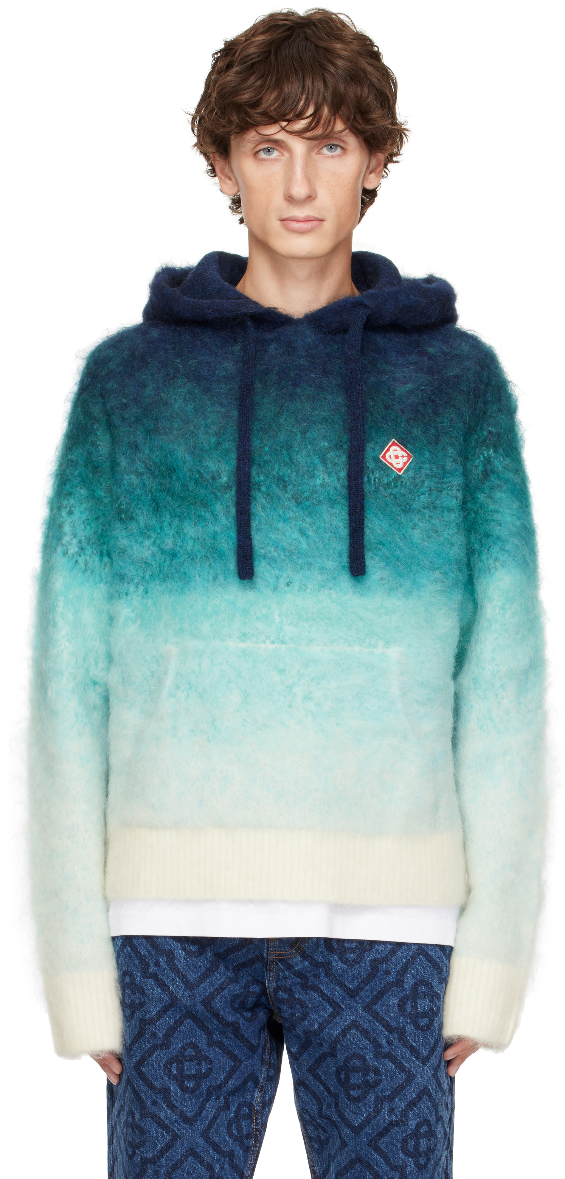 Shop Casablanca Blue Gradient Mohair Hoodie In Midnight Gradient