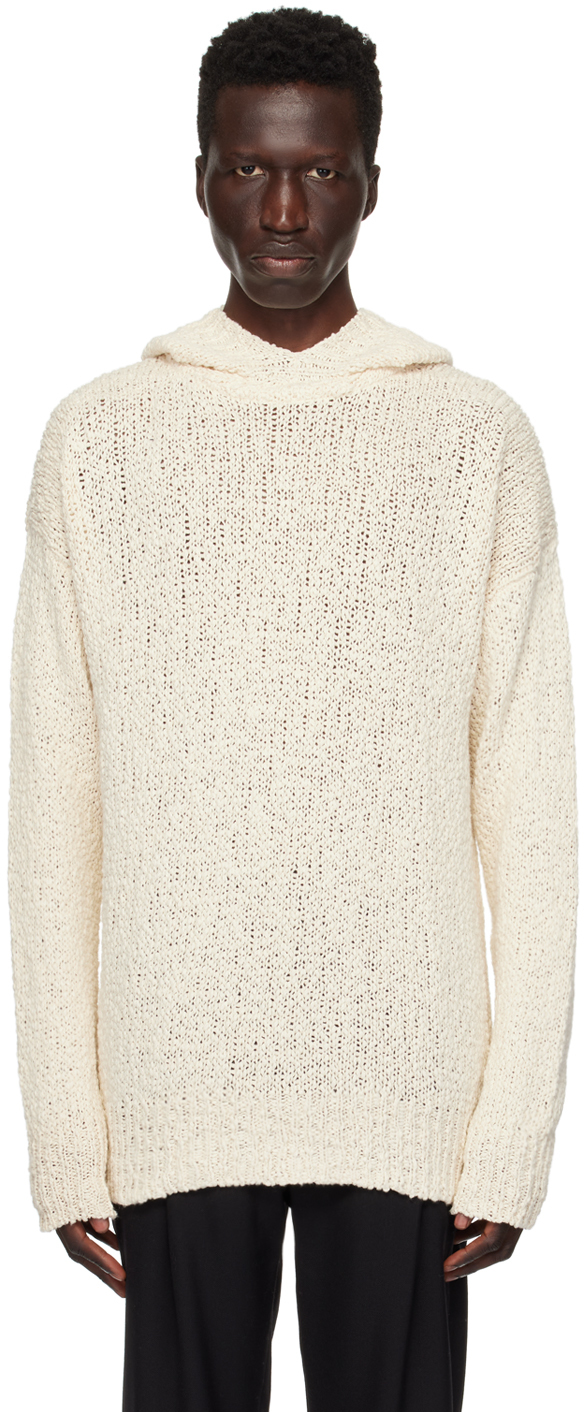 Shop Forma Beige Chunky Knit Hoodie In Ecru