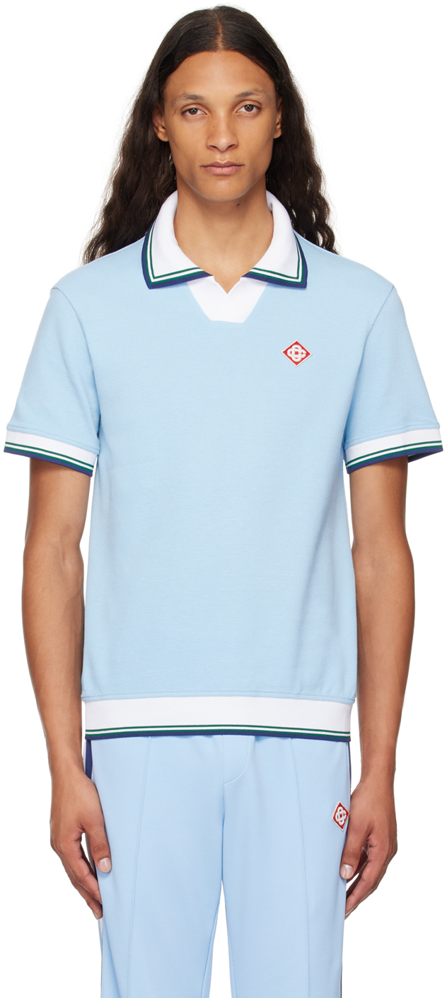 Shop Casablanca Blue Pique Polo In Pale Blue