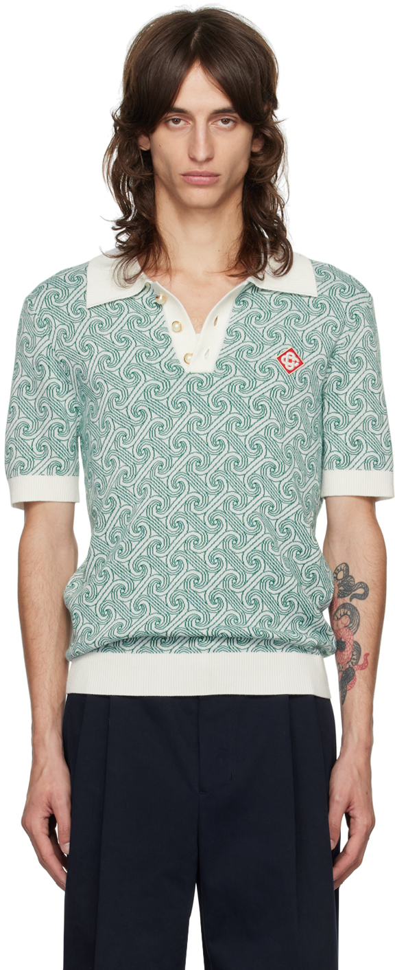 Shop Casablanca Green Jacquard Monogram Polo In Column Monogram