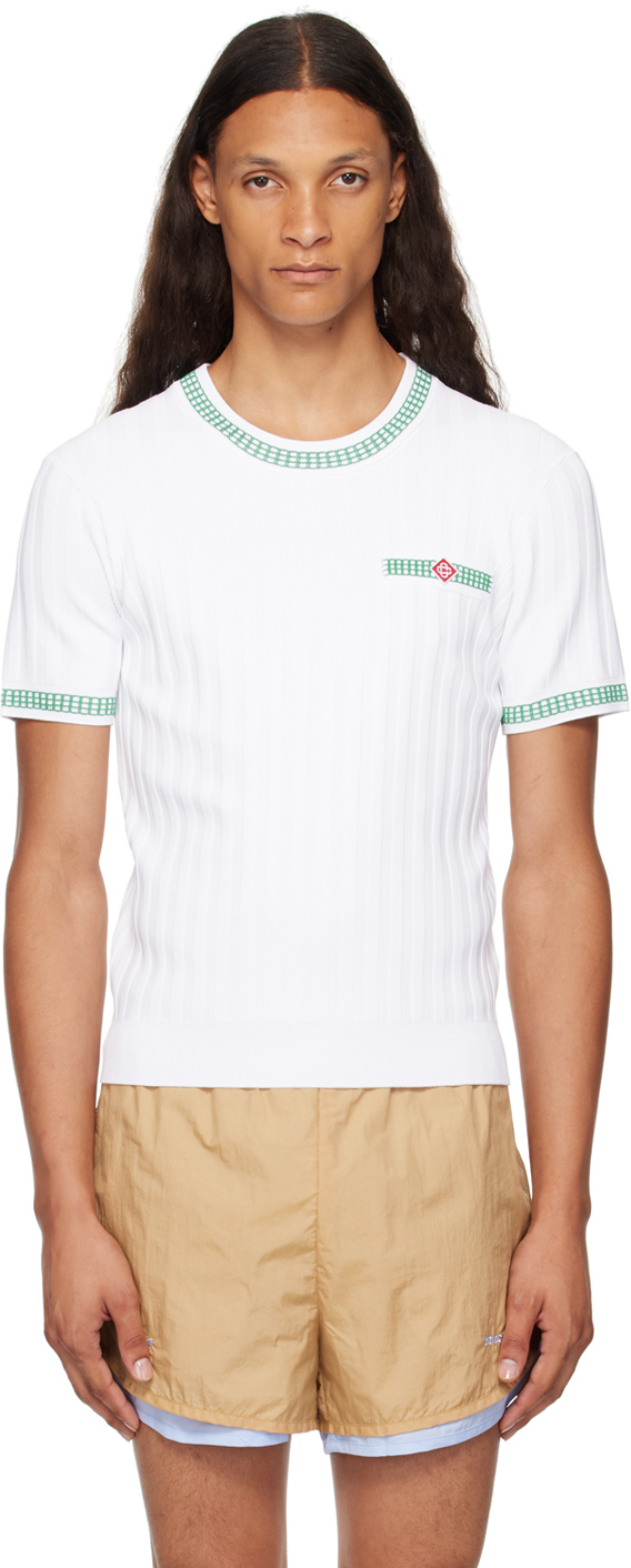 【関税込み】Casablanca ホワイト リブ エフェクト Tシャツ Casablancaのホワイト リブ エフェクト Tシャツがセール中