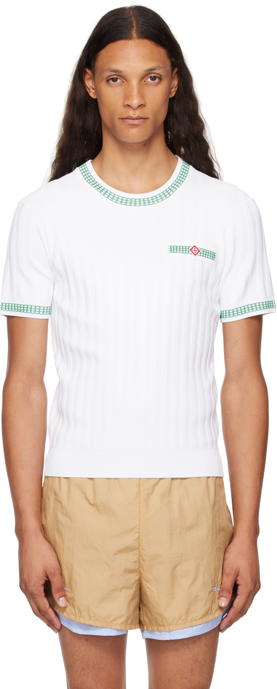 Shop Casablanca White Rib Effect T-shirt In Green / White