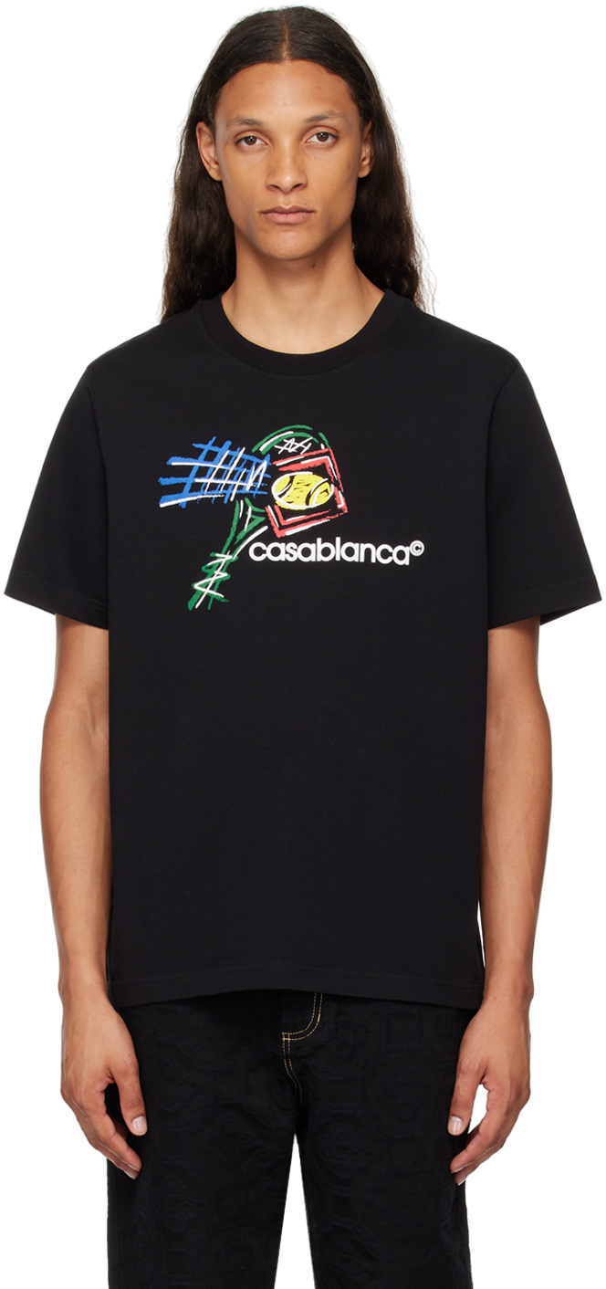 Shop Casablanca Black Croquis De Tennis T-shirt