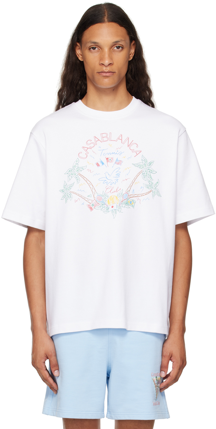 Casablanca: White Crayon Tennis Club T-Shirt | SSENSE