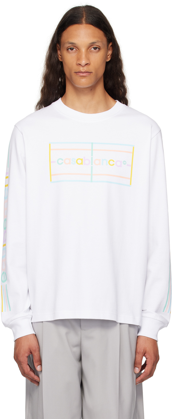 Shop Casablanca White Pastel Court Long Sleeve T-shirt