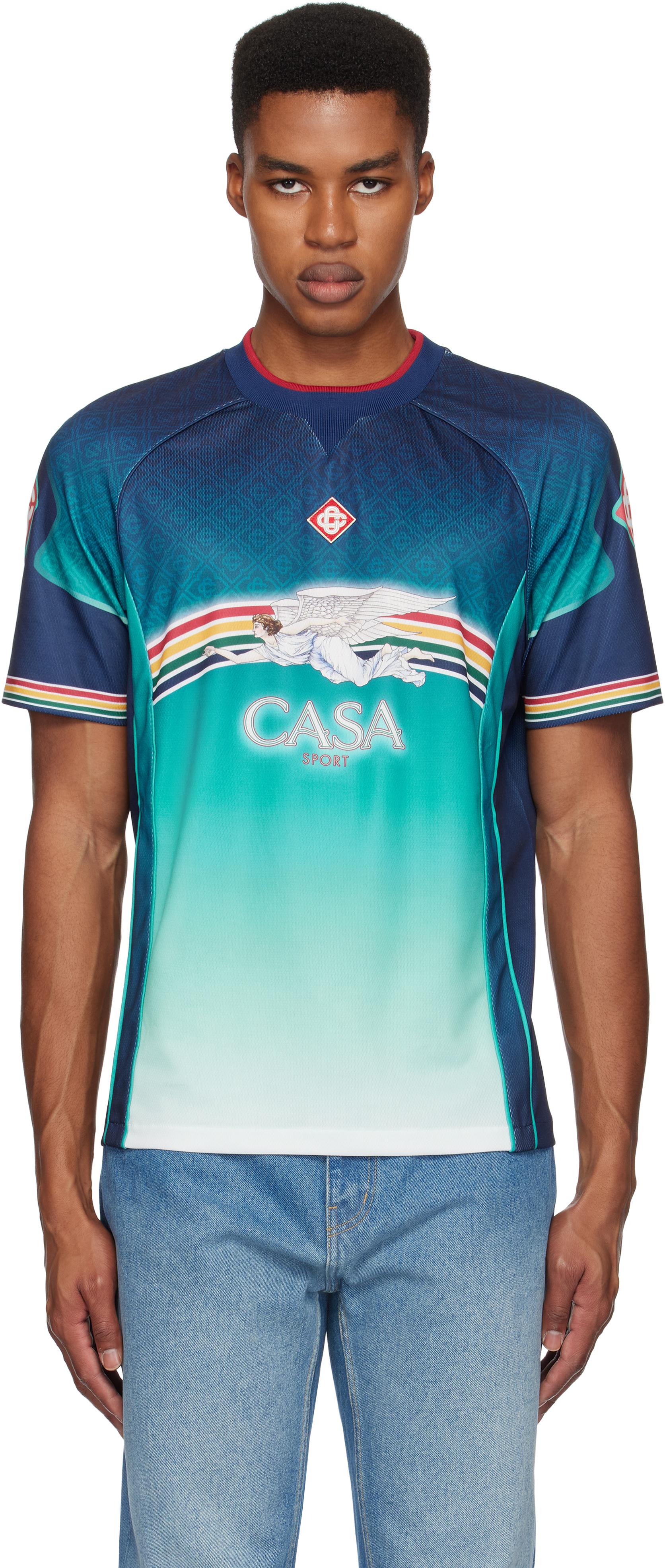 Tシャツ・カットソー Casablanca \"UNISEX FOOTBALL\" TOP Casablanca UNISEX SHORT SLEEVE FOOTBALL SHIRT Blue/Pink