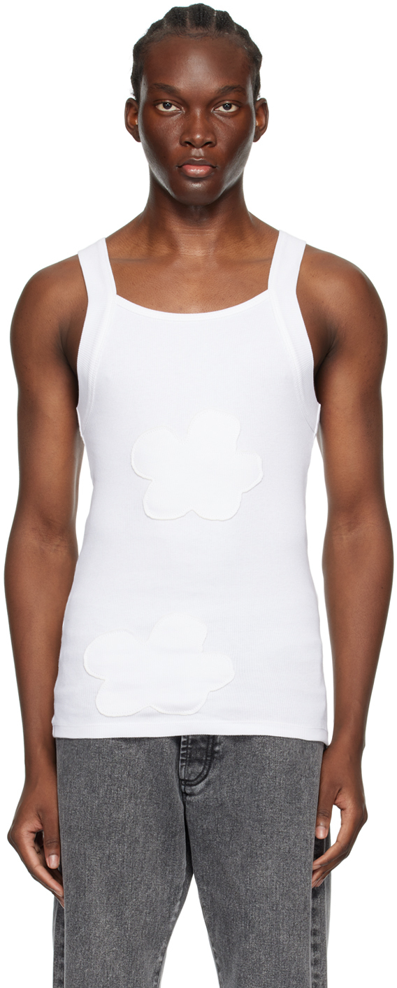 White Flower Patch Tank Top